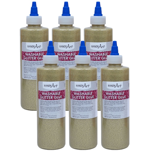 Handy Art Washable Glitter Glue, 8 oz., Gold, PK6